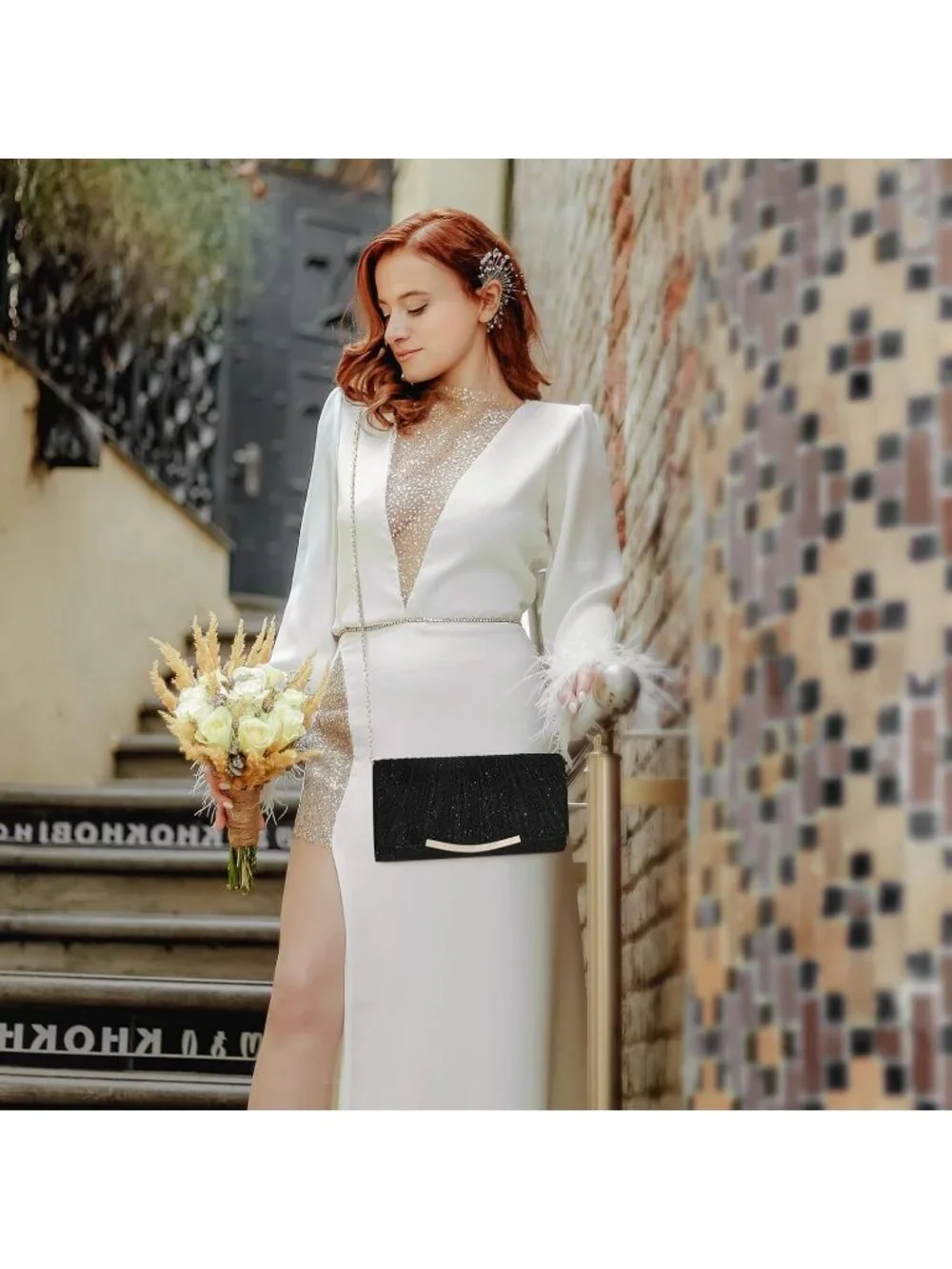 Women's Black B Glitter Clutch Purse Formal Evening Bag Wedding Party Handbag